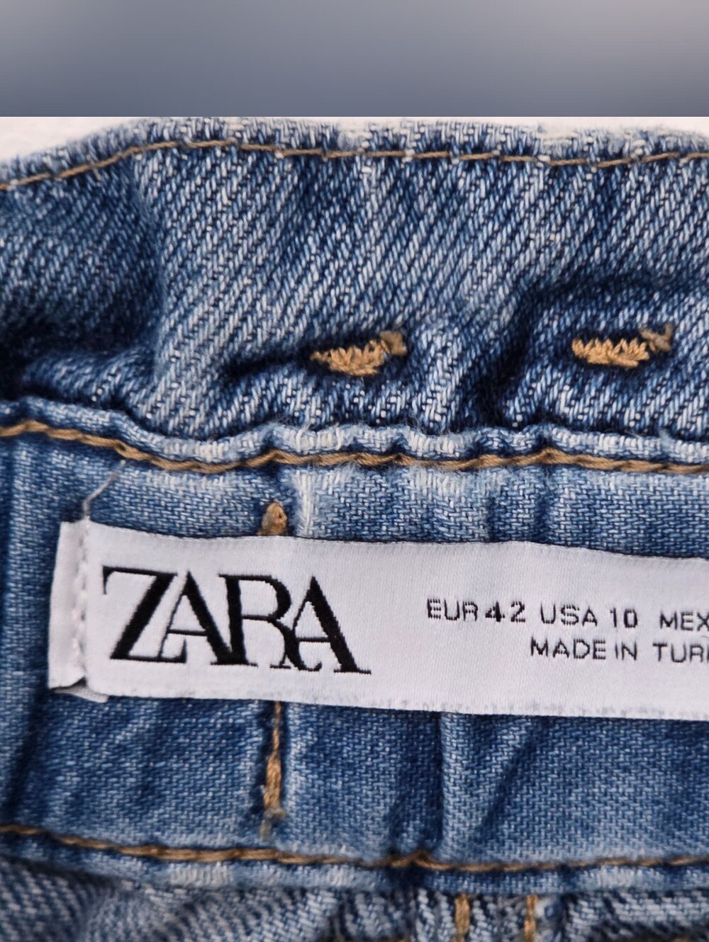 Zara Paperbag High Waisted Blue Medium Wash Barrel Jeans - Picture 7 of 7